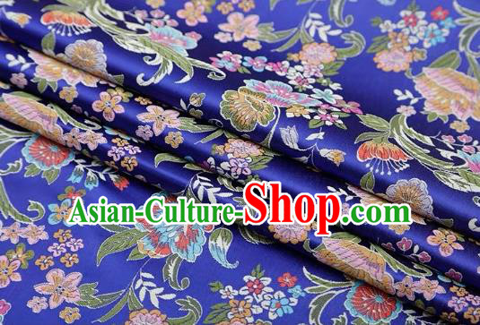 Chinese Classical Flourish Flowers Pattern Design Royalblue Brocade Fabric Asian Traditional Satin Silk Material