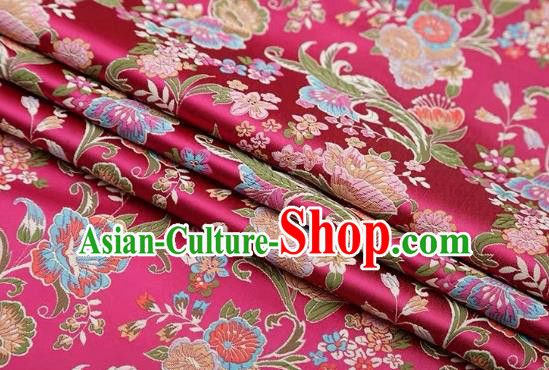 Chinese Classical Flourish Flowers Pattern Design Rosy Brocade Fabric Asian Traditional Satin Silk Material