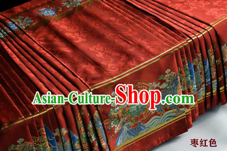 Chinese Ancient Princess Purplish Red Brocade Horse Face Skirt Traditional Ming Dynasty Court Lady Costumes for Women