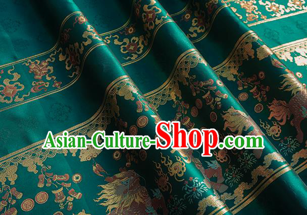 Chinese Royal Kylin Pattern Design Green Brocade Fabric Asian Traditional Horse Face Skirt Satin Silk Material