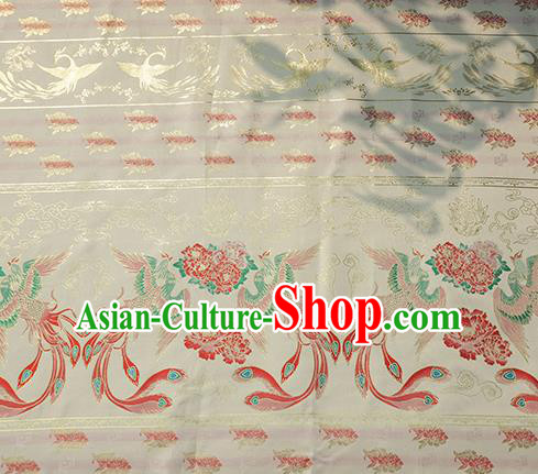 Chinese Royal Phoenix Peony Pattern Design White Brocade Fabric Asian Traditional Horse Face Skirt Satin Silk Material