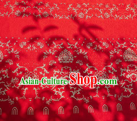 Chinese Royal Lotus Pattern Design Red Brocade Fabric Asian Traditional Horse Face Skirt Satin Silk Material