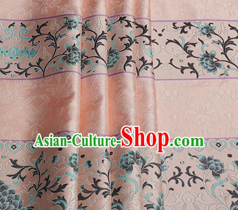 Chinese Royal Lotus Pattern Design Pink Brocade Fabric Asian Traditional Horse Face Skirt Satin Silk Material