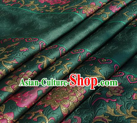 Chinese Royal Lotus Pattern Design Atrovirens Brocade Fabric Asian Traditional Horse Face Skirt Satin Silk Material