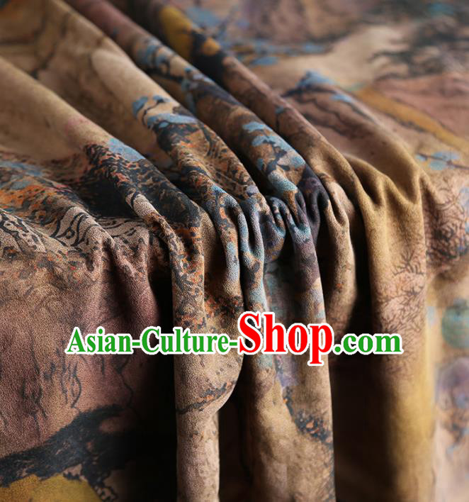 Chinese Classical Plum Pattern Design Brown Gambiered Guangdong Gauze Fabric Asian Traditional Cheongsam Silk Material