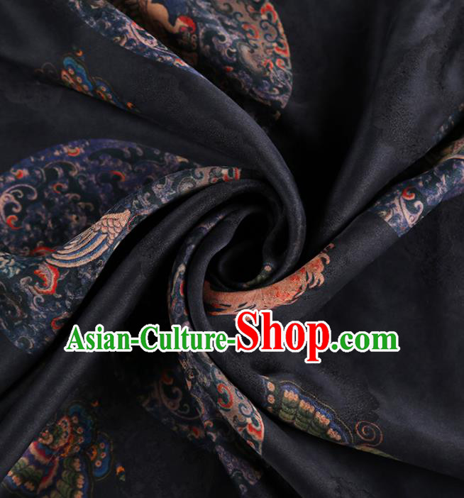 Chinese Classical Auspicious Bird Pattern Design Black Gambiered Guangdong Gauze Fabric Asian Traditional Cheongsam Silk Material