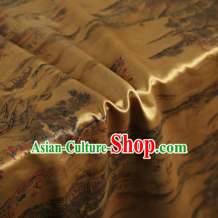 Chinese Classical Pattern Design Golden Gambiered Guangdong Gauze Fabric Asian Traditional Cheongsam Silk Material