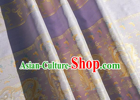 Chinese Royal Dragon Phoenix Pattern Design Lilac Brocade Fabric Asian Traditional Horse Face Skirt Satin Silk Material