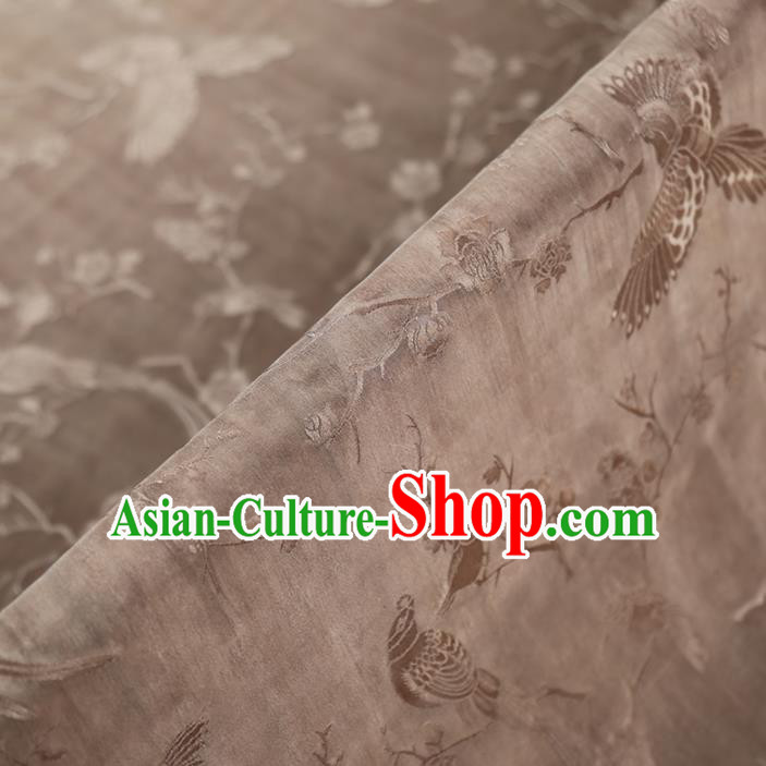 Chinese Classical Printing Plum Bird Pattern Design Brown Gambiered Guangdong Gauze Fabric Asian Traditional Cheongsam Silk Material