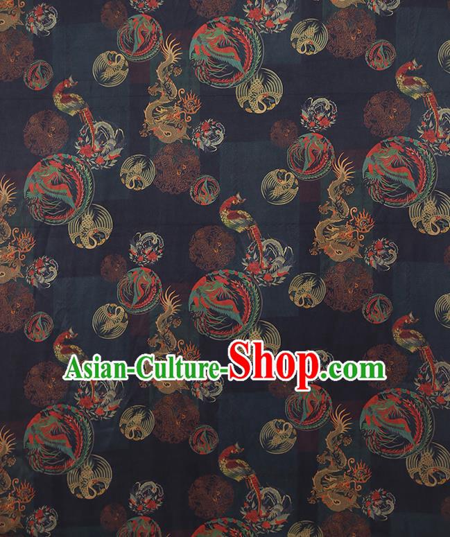 Chinese Classical Printing Dragon Phoenix Pattern Design Black Gambiered Guangdong Gauze Fabric Asian Traditional Cheongsam Silk Material