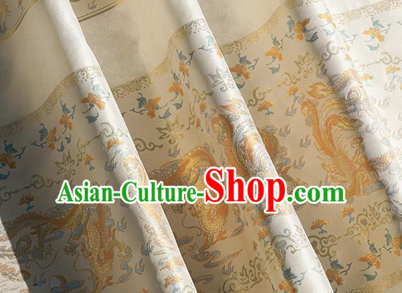 Chinese Royal Dragon Phoenix Pattern Design White Brocade Fabric Asian Traditional Horse Face Skirt Satin Silk Material