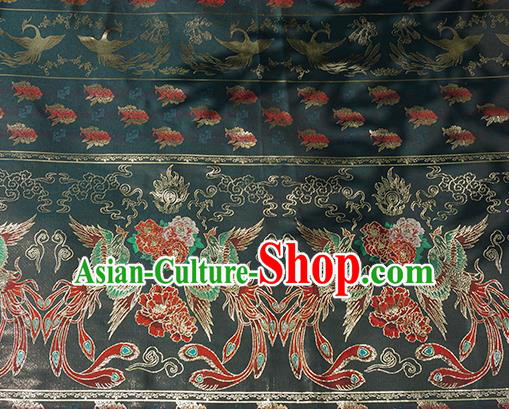 Chinese Royal Phoenix Peony Pattern Design Deep Grey Brocade Fabric Asian Traditional Horse Face Skirt Satin Silk Material