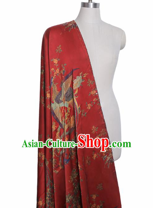 Chinese Classical Peacock Flower Pattern Design Red Gambiered Guangdong Gauze Fabric Asian Traditional Cheongsam Silk Material