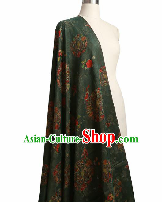 Chinese Classical Crane Chrysanthemum Pattern Design Green Gambiered Guangdong Gauze Fabric Asian Traditional Cheongsam Silk Material