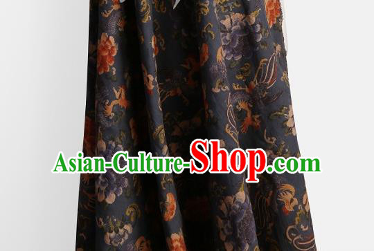 Chinese Classical Phoenix Peony Pattern Design Navy Gambiered Guangdong Gauze Fabric Asian Traditional Cheongsam Silk Material