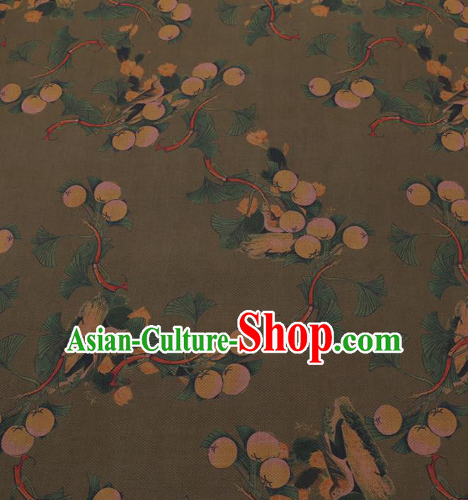 Chinese Classical Ginkgo Pattern Design Khaki Gambiered Guangdong Gauze Fabric Asian Traditional Cheongsam Silk Material