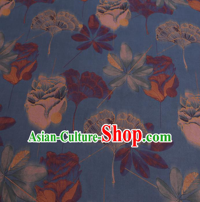 Chinese Classical Ginkgo Tulip Pattern Design Blue Gambiered Guangdong Gauze Fabric Asian Traditional Cheongsam Silk Material