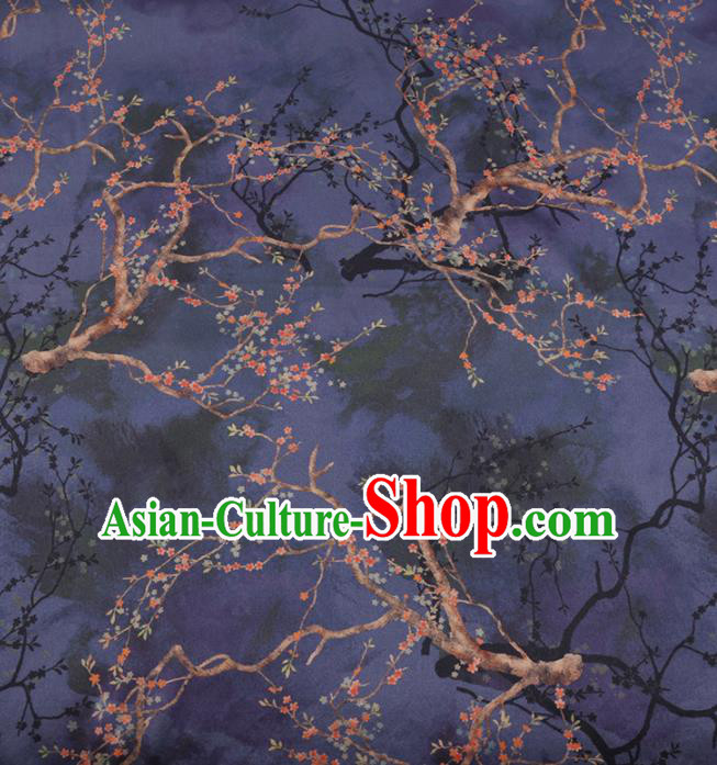 Chinese Classical Pattern Design Deep Blue Gambiered Guangdong Gauze Fabric Asian Traditional Cheongsam Silk Material