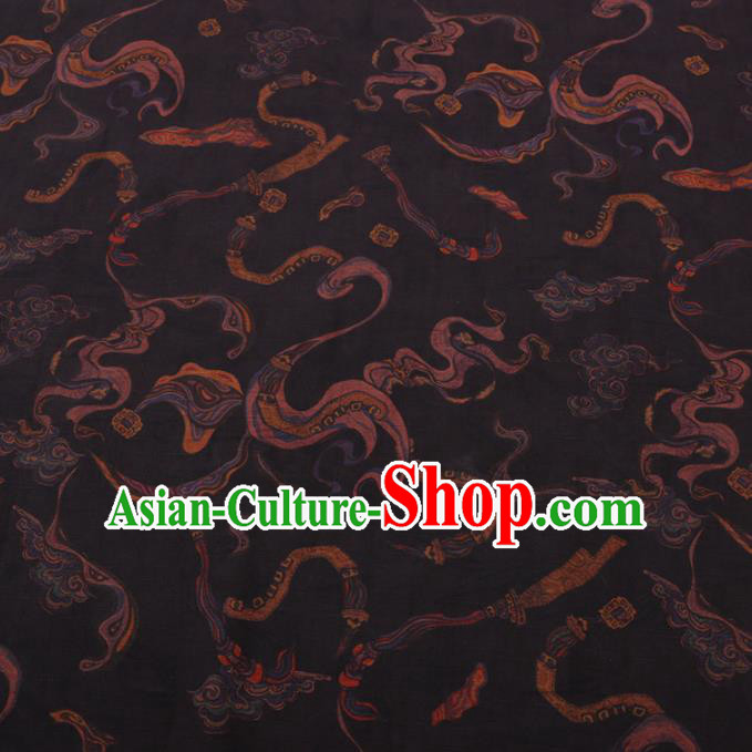 Chinese Classical Ribbon Pattern Design Black Gambiered Guangdong Gauze Fabric Asian Traditional Cheongsam Silk Material