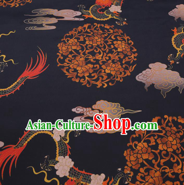 Chinese Classical Cloud Dragon Pattern Design Black Gambiered Guangdong Gauze Fabric Asian Traditional Cheongsam Silk Material