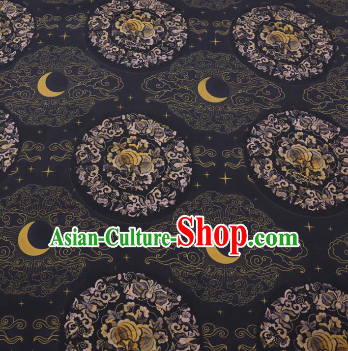 Chinese Classical Moon Pattern Design Navy Gambiered Guangdong Gauze Fabric Asian Traditional Cheongsam Silk Material