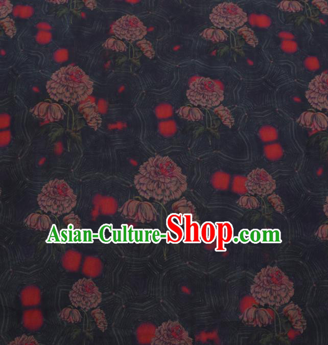 Chinese Classical Printing Flowers Pattern Design Atrovirens Gambiered Guangdong Gauze Fabric Asian Traditional Cheongsam Silk Material