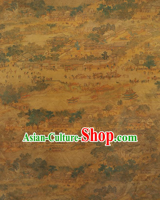 Chinese Classical Printing Forbidden City Pattern Design Ginger Gambiered Guangdong Gauze Fabric Asian Traditional Cheongsam Silk Material