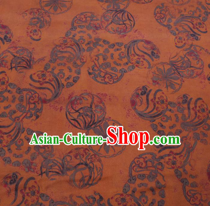 Chinese Classical Printing Wheels Pattern Design Orange Gambiered Guangdong Gauze Fabric Asian Traditional Cheongsam Silk Material