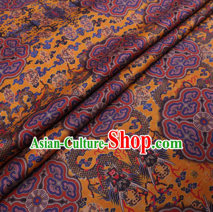 Chinese Classical Printing Dragons Pattern Design Ginger Gambiered Guangdong Gauze Fabric Asian Traditional Cheongsam Silk Material