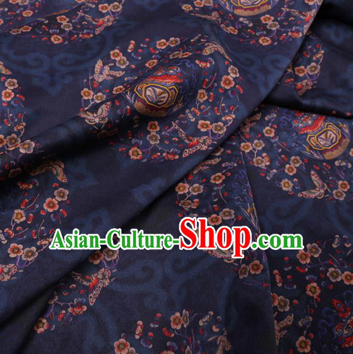 Chinese Classical Printing Plum Butterfly Pattern Design Navy Gambiered Guangdong Gauze Fabric Asian Traditional Cheongsam Silk Material