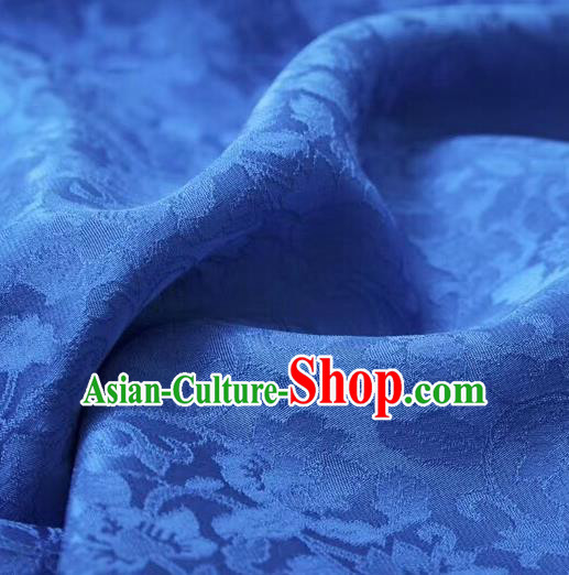 Chinese Classical Peony Pattern Design Blue Silk Fabric Asian Traditional Cheongsam Brocade Material