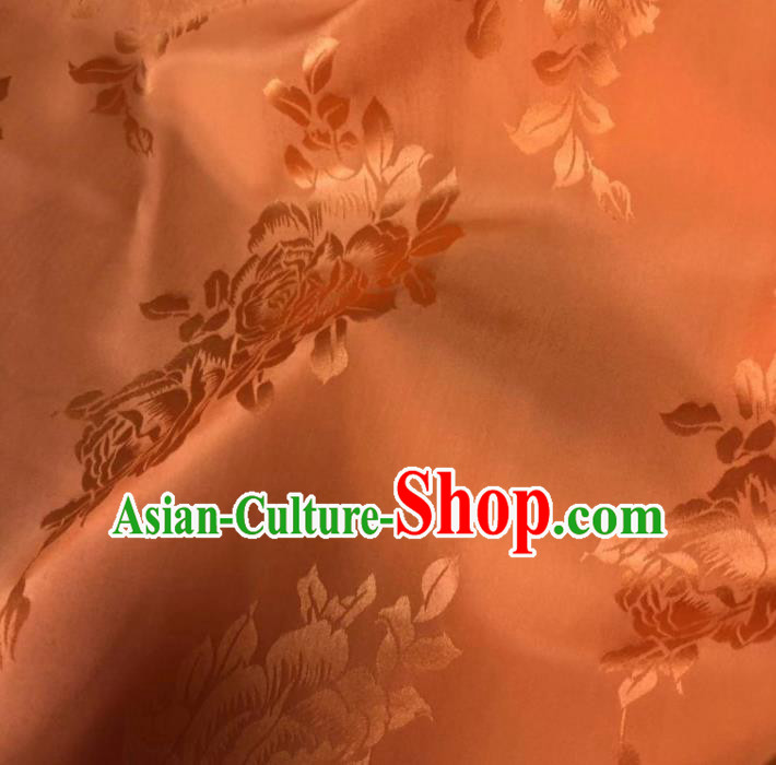 Chinese Classical Peony Pattern Design Orange Silk Fabric Asian Traditional Cheongsam Brocade Material