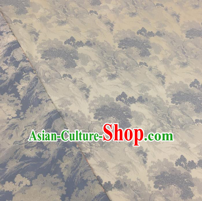 Chinese Classical Landscape Pattern Design White Silk Fabric Asian Traditional Cheongsam Brocade Material