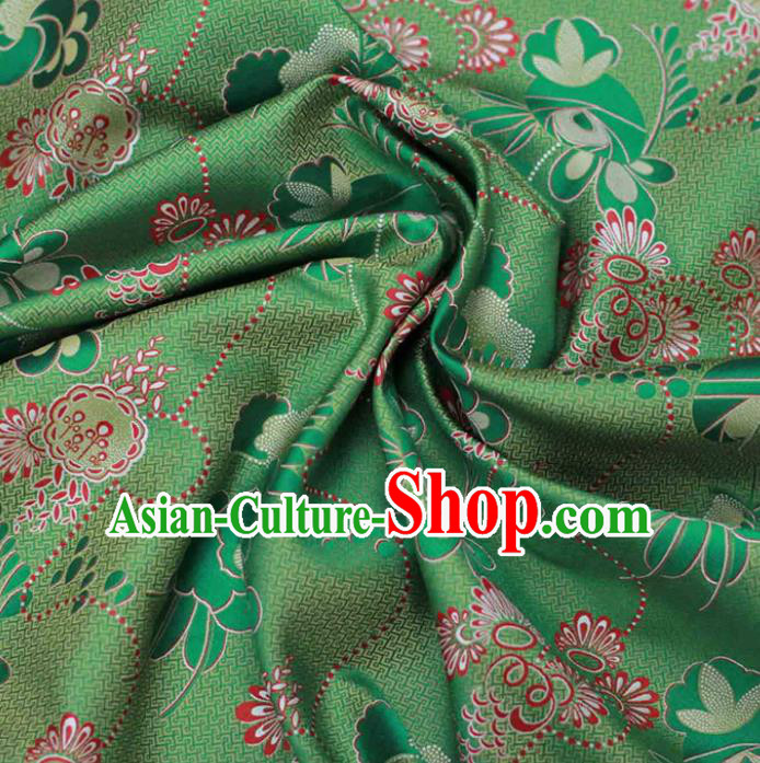 Chinese Classical Flowers Pattern Design Green Silk Fabric Asian Traditional Cheongsam Brocade Material