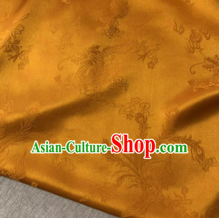 Chinese Classical Dragon Phoenix Pattern Design Golden Silk Fabric Asian Traditional Cheongsam Brocade Material