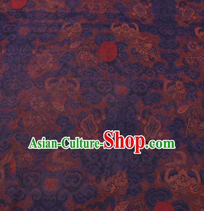 Chinese Classical Printing Fan Pattern Design Deep Blue Gambiered Guangdong Gauze Fabric Asian Traditional Cheongsam Silk Material