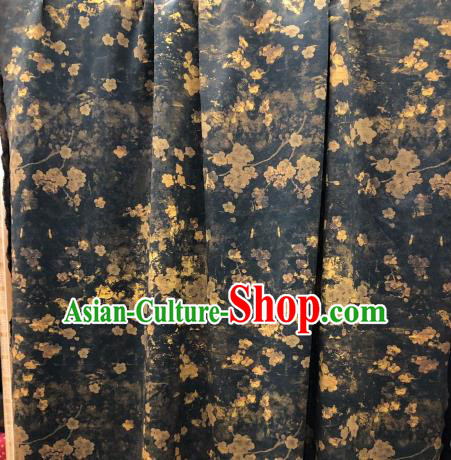 Asian Chinese Traditional Plum Pattern Design Black Gambiered Guangdong Gauze Fabric Silk Material