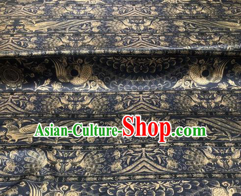 Asian Chinese Traditional Phoenix Pattern Design Black Gambiered Guangdong Gauze Fabric Silk Material