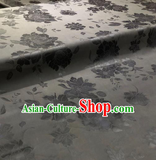 Asian Chinese Traditional Peony Pattern Design Black Gambiered Guangdong Gauze Fabric Silk Material