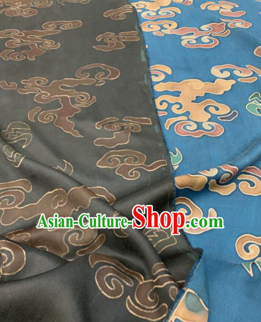 Asian Chinese Traditional Auspicious Clouds Pattern Design Blue Gambiered Guangdong Gauze Fabric Silk Material