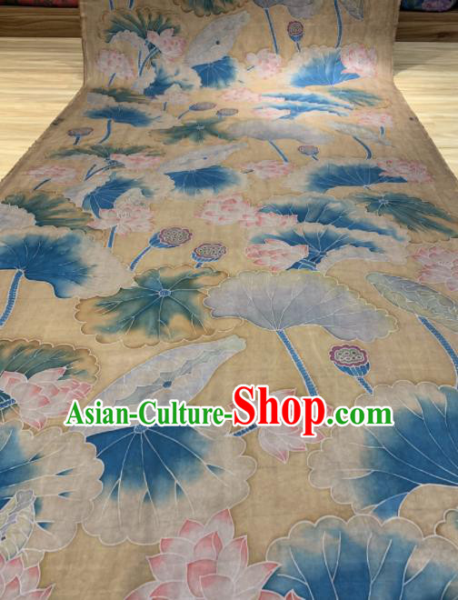 Asian Chinese Traditional Lotus Pattern Design Yellow Gambiered Guangdong Gauze Fabric Silk Material
