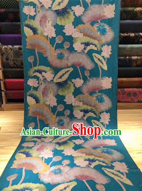 Asian Chinese Traditional Lotus Pattern Design Green Gambiered Guangdong Gauze Fabric Silk Material