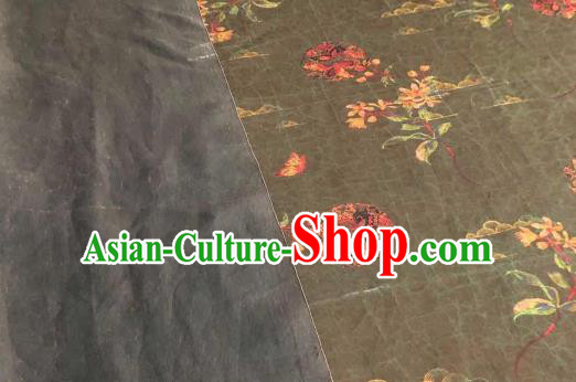 Asian Chinese Traditional Flowers Pattern Design Olive Green Gambiered Guangdong Gauze Fabric Silk Material