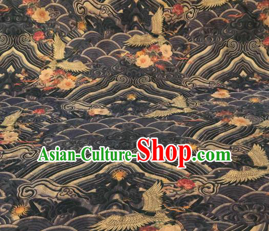 Asian Chinese Traditional Cranes Pattern Design Black Gambiered Guangdong Gauze Fabric Silk Material