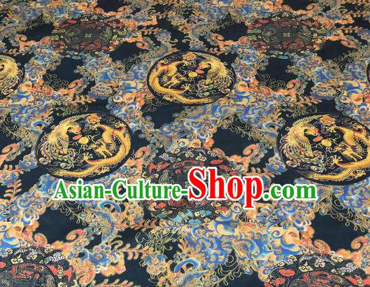 Asian Chinese Traditional Dragon Phoenix Pattern Design Navy Gambiered Guangdong Gauze Fabric Silk Material