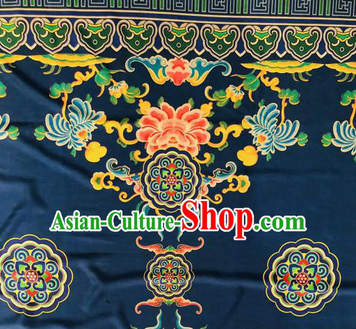 Asian Chinese Traditional Peony Chrysanthemum Pattern Design Black Gambiered Guangdong Gauze Fabric Silk Material