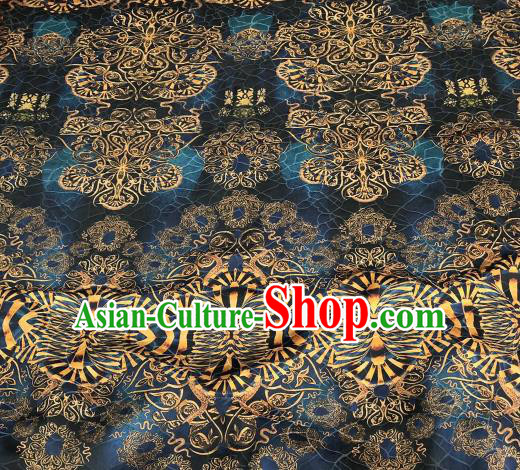 Asian Chinese Traditional Pattern Design Peacock Blue Gambiered Guangdong Gauze Fabric Silk Material