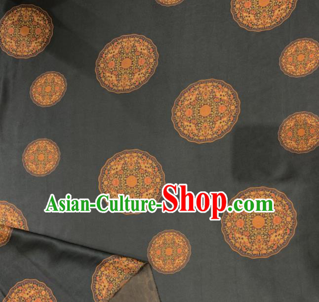 Asian Chinese Traditional Round Pattern Design Black Gambiered Guangdong Gauze Fabric Silk Material