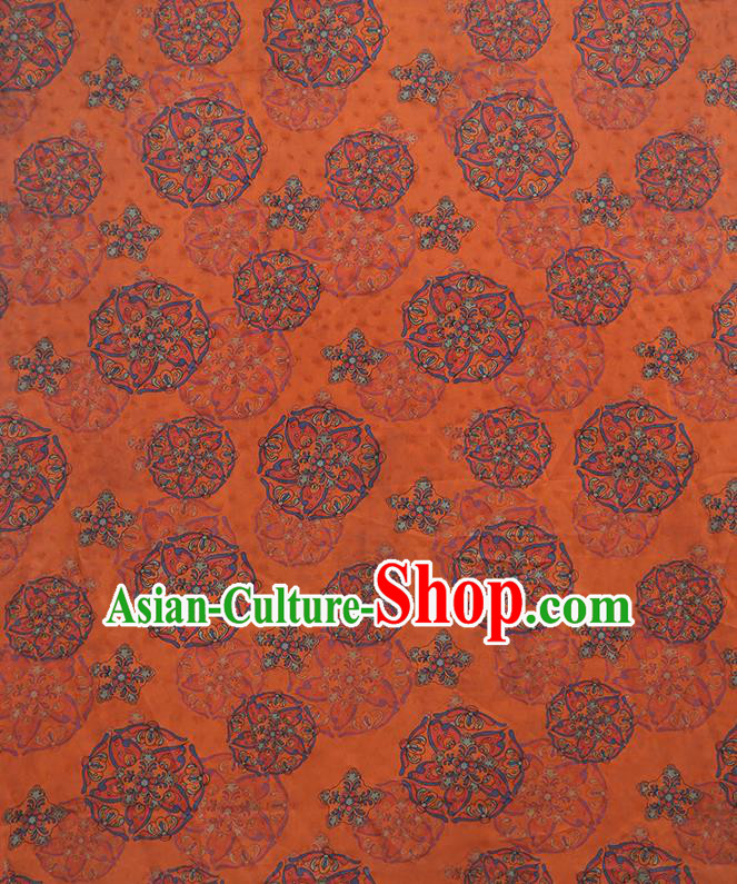 Chinese Classical Printing Pattern Design Orange Gambiered Guangdong Gauze Fabric Asian Traditional Cheongsam Silk Material