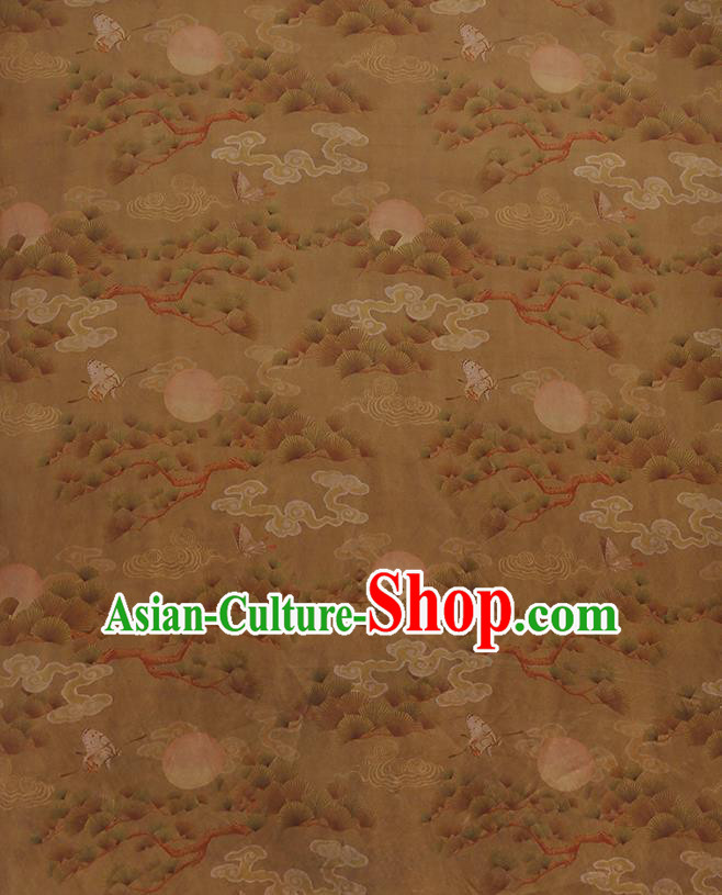 Chinese Classical Printing Cloud Pine Pattern Design Khaki Gambiered Guangdong Gauze Fabric Asian Traditional Cheongsam Silk Material